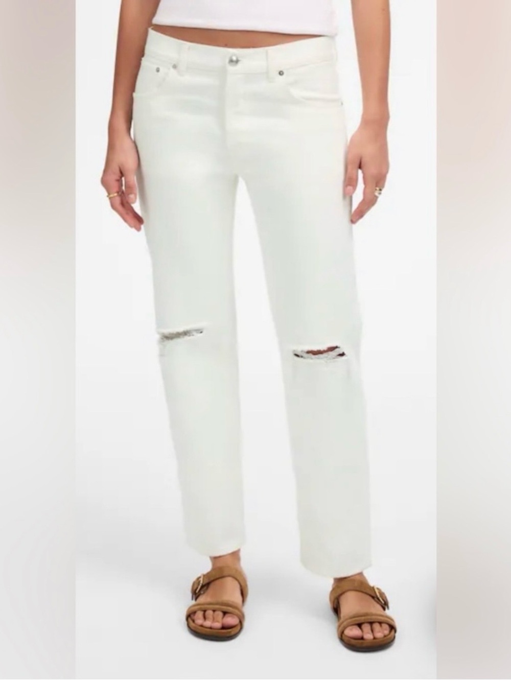 Madewell Cream Distressed Cropped Jeans